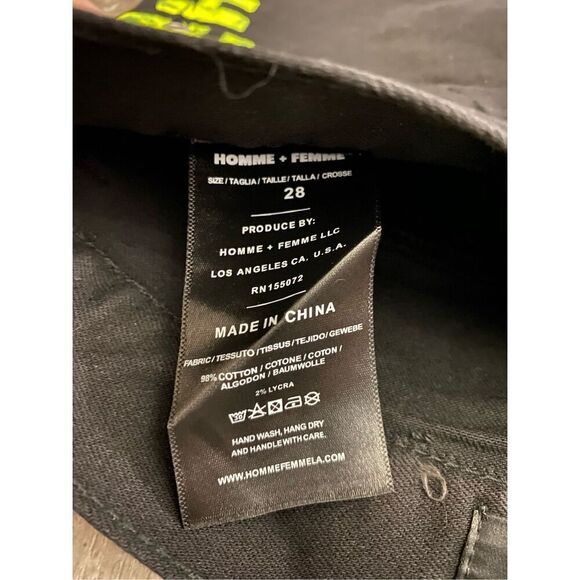 Homme + Femme Black Neon Distressed Men’s Jeans Sz 28 - Picture 5 of 5